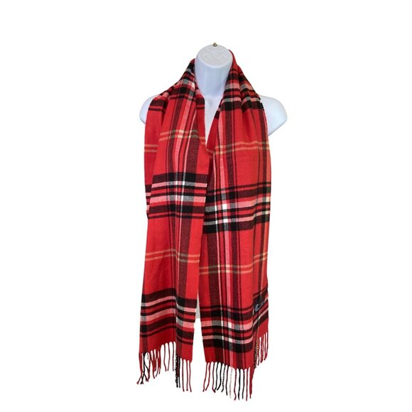 Red Tartan Plaid Scarf – Soft Fringe Winter Wrap Preppy Holiday Style - Picture 1 of 7